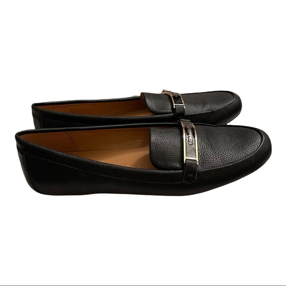 Calvin Klein, LIRA black loafers, with gold branding in front. Classy, size 8.5 - Picture 2 of 9